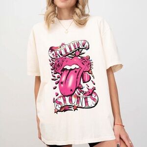 Tan & Pink Rolling Stones 100% cotton T-shirt - Sz 12